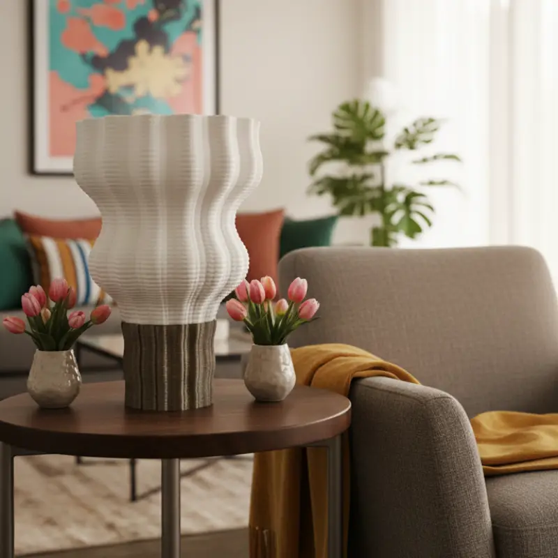Nautica Table Lamp in a modern living room on a round side table