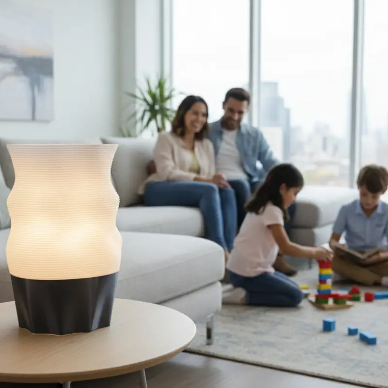 Seashell Table Lamp in a living room, a family, children playing