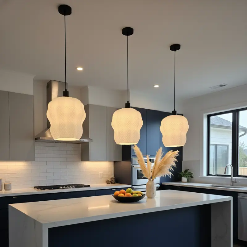 3 Bud Pendant Lights above kitchen island